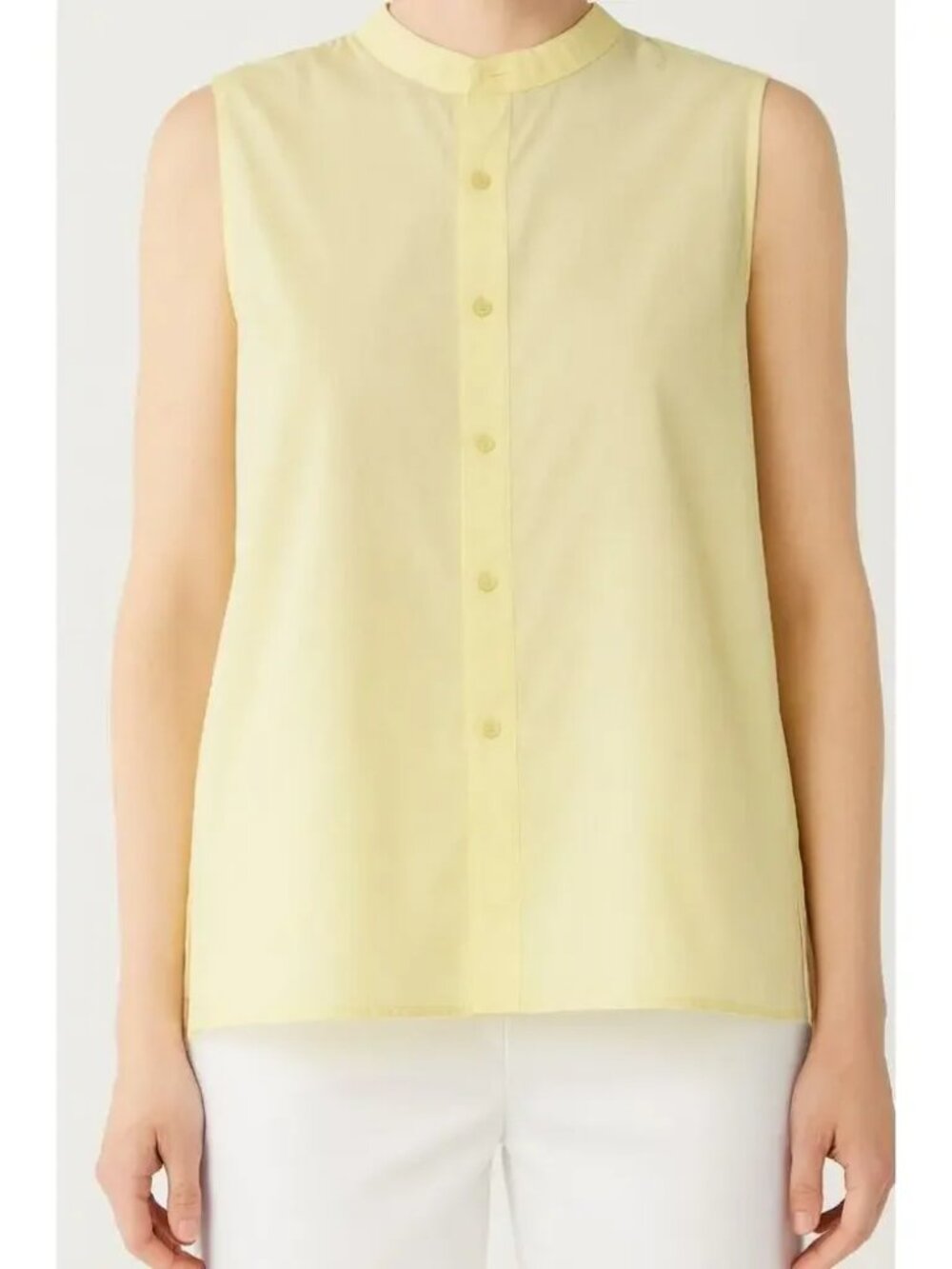 Eileen Fisher Sleeveless Shirt Top Women's Medium Yellow Organic Cotton $118